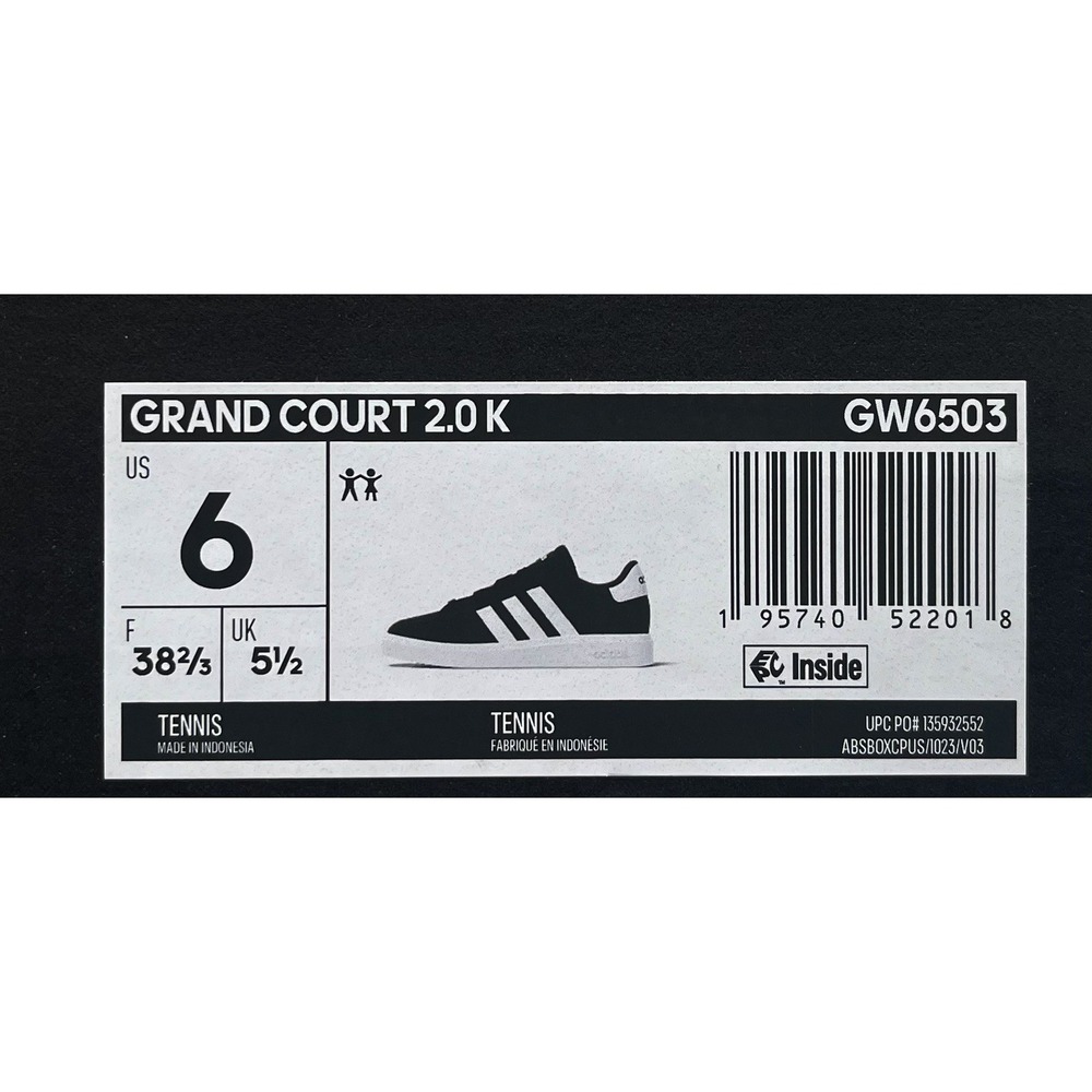 adidas Grand Court 2.0 Youth Boys Girls Sneaker Size 6 Black-White Low Top Shoes - Picture 9 of 13